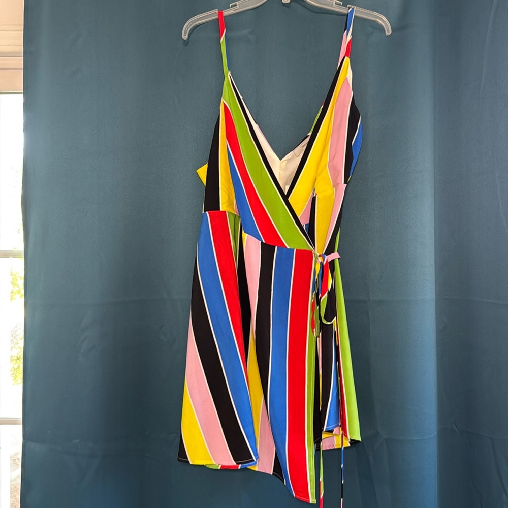 Colorful stripped skater wrap dress